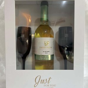 מעמד לבקבוק יין גביעים וחריטה אישית לפי בחירה